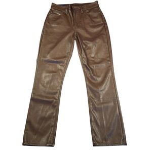 GAP Faux Leather High Rise Vintage Slim Pants Brown Womens Size 2 26 Short